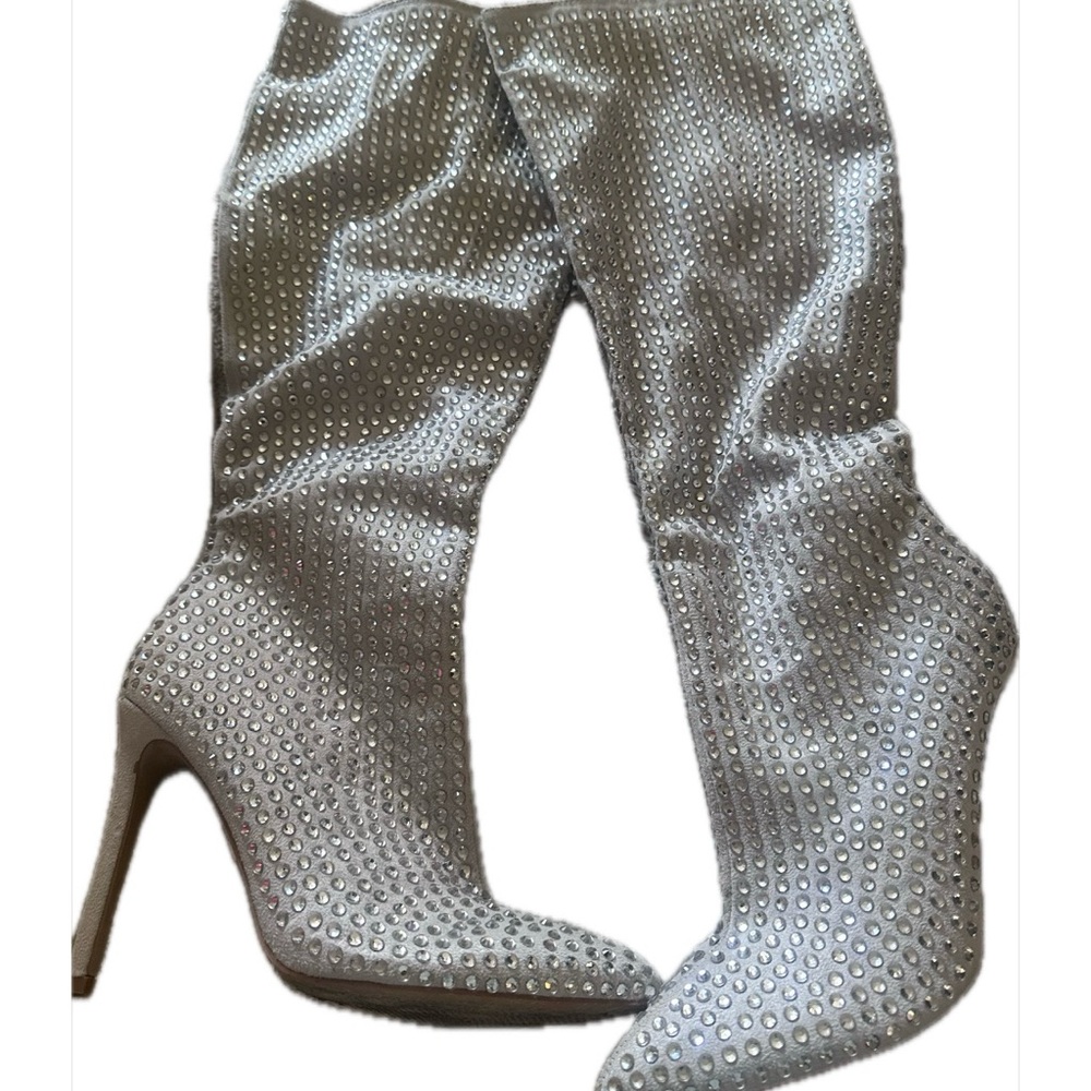 Lauren Lorraine Silver Rhinestone Heeled Boots